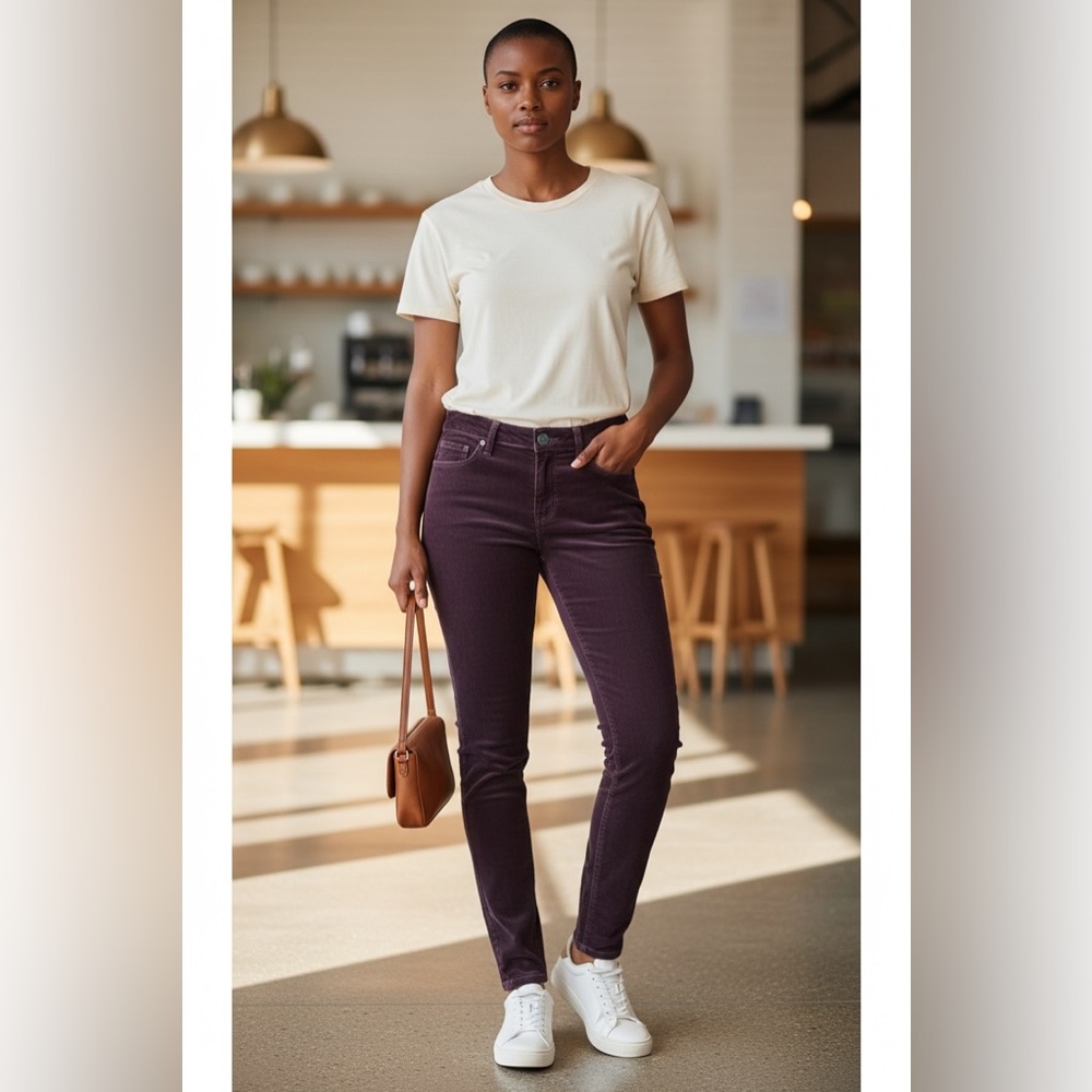 Ann Taylor LOFT Women's Deep Purple Plum Corduroy Modern Skinny Jeans Size 2P